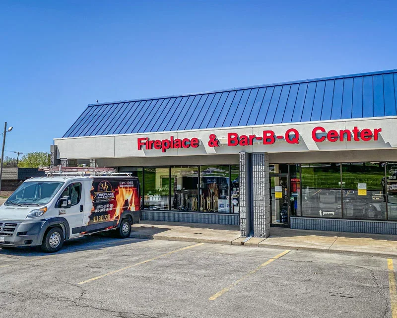 The Fireplace and Bar-B-Q Center storefront at 10470 Metcalf Avenue in Overland Park