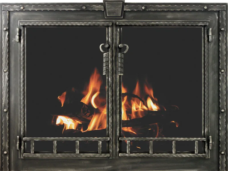 Stoll Blacksmith rustic fireplace glass door