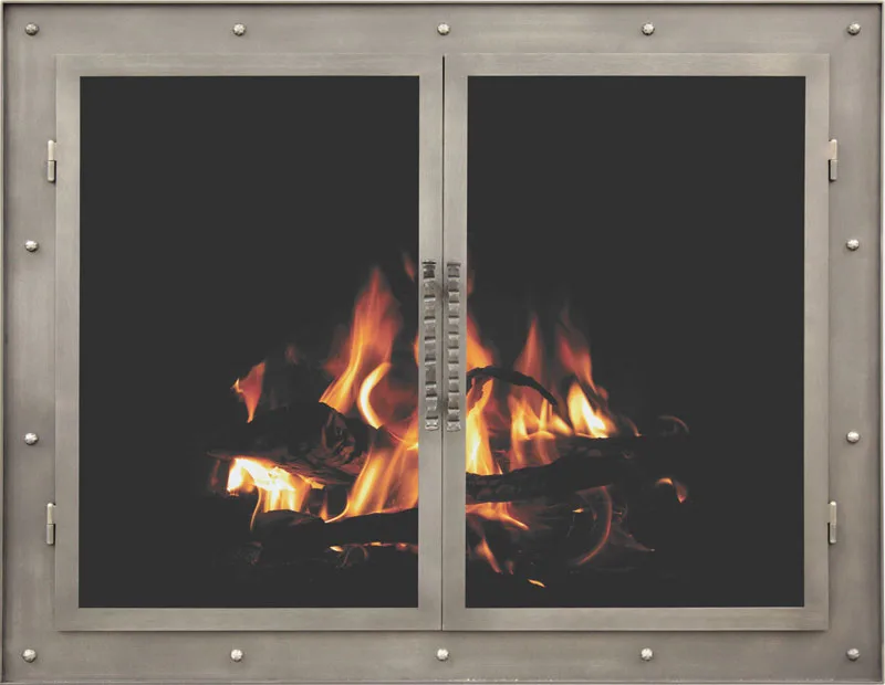 Stoll Transitional rustic fireplace glass door