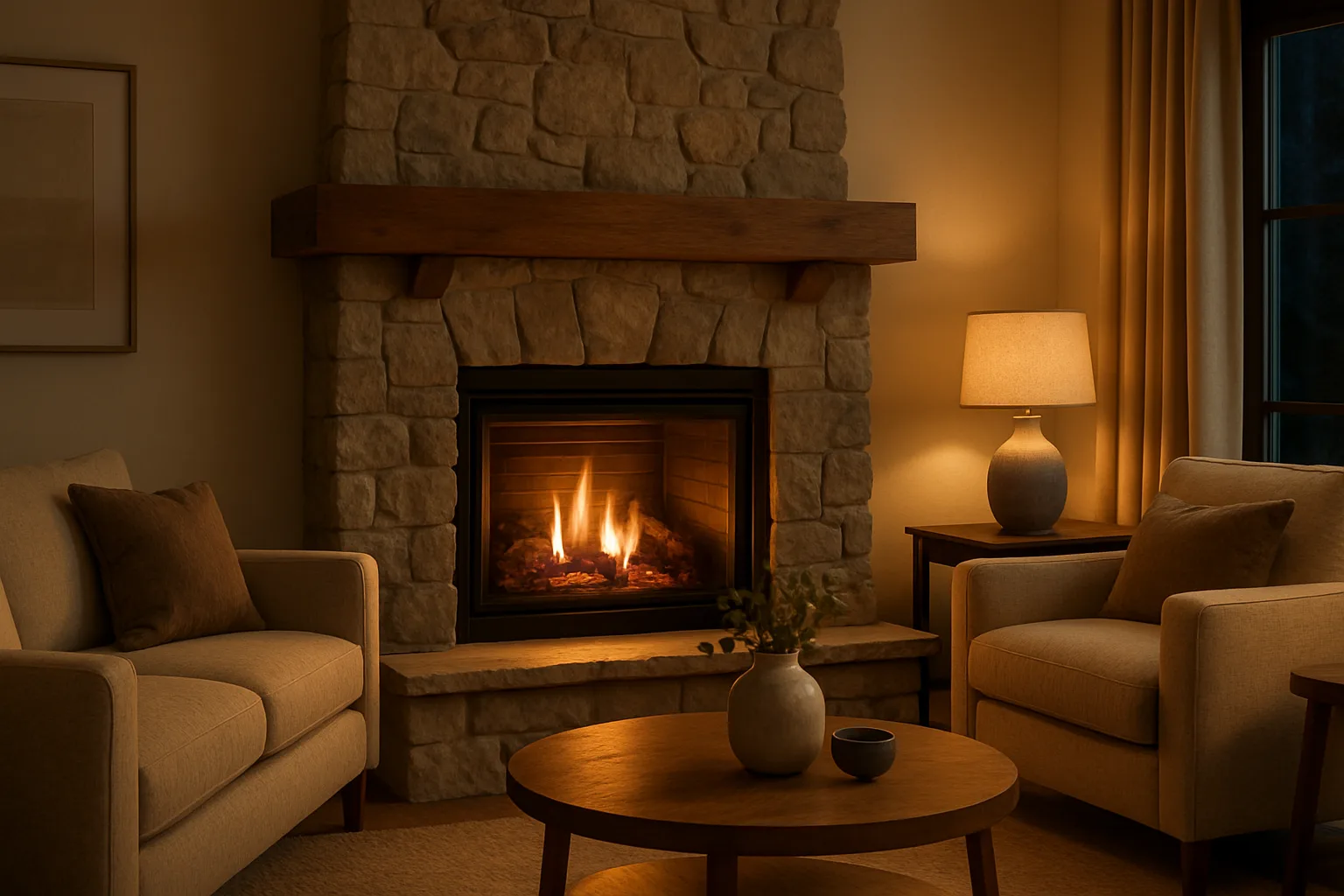 A finished fireplace installation